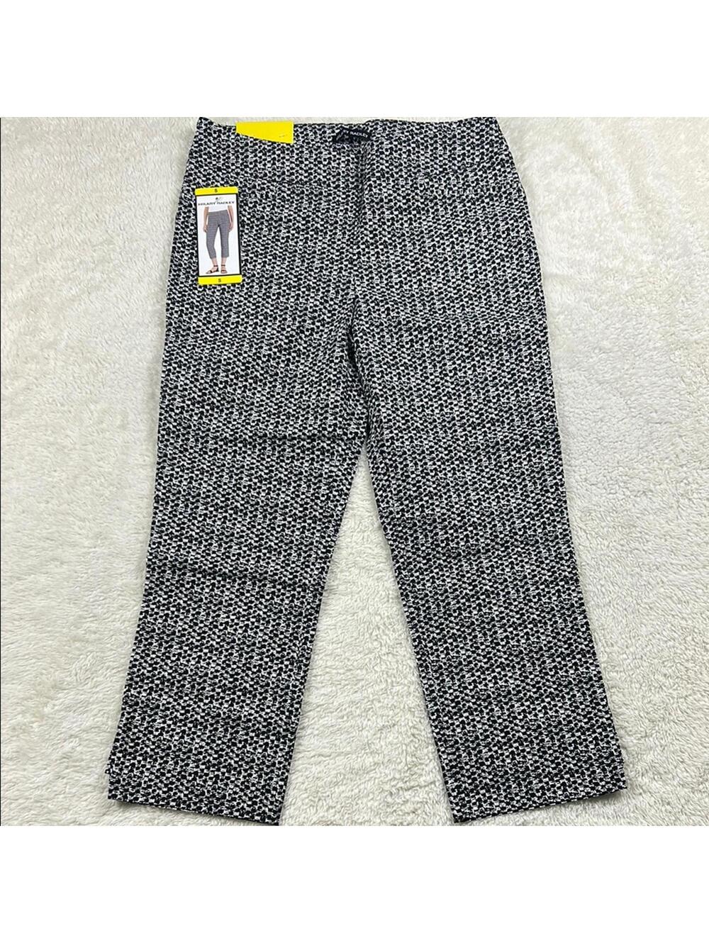 Hilary Radley Women’s Black White Cropped Ankle Pants Size Small Stretch Pull On